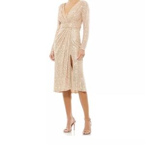Elegant Cream Sequin Dress v neck